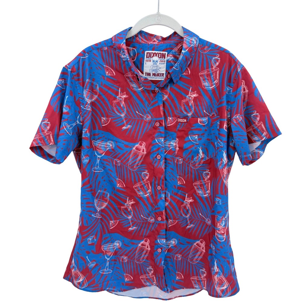 Dixxon Flannel Co The Mixxer Red Blue Tropical Cocktail Party Shirt Mens Large